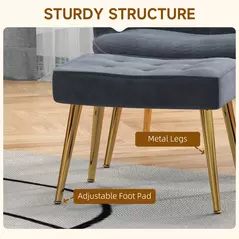 HOMCOM Modern Armchair with Footstool, Upholstered Accent Chair with Ottoman, Steel Legs, Velvet Wingback Chair for Living Room, Bedroom, Home Study, Dark Grey - 5