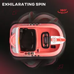 HOMCOM 6V Electric Kids Bumper Car, 6V Spin Waltz Car, with Music, Horn, Lights - Pink - 4