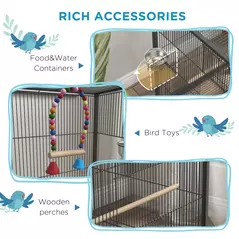 PawHut Bird Cage, Budgie Cage, with Rolling Stand, for Small Birds - Grey - 5