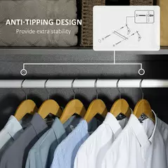 HOMCOM High Gloss Wardrobe, 2 Door Wardrobe with Hanging Rod and Storage Shelf, Clothes Storage Organizer with Anti-tipping Design for Bedroom, Grey - 6