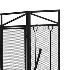 HOMCOM 3 Panel Folding Fire Guard Screen with Fireplace Tool Sets and Front Doors, Freestanding Fire Screen Spark Guard with Feet for Open Fire, Log Burner, Fireplace, 122 x77 cm, Black - 9