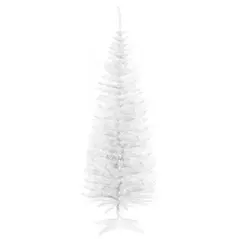 HOMCOM 5ft Unlit Artificial Christmas Tree, Pencil Slim Xmas Tree with Solid Stand and Realistic Branches, White - 1