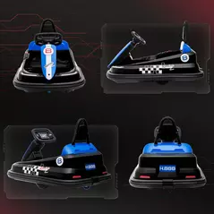 HOMCOM 6V Electric Kids Bumper Car, 6V Spin Waltz Car, with Music, Horn, Lights - Black - 8