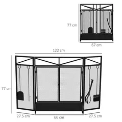 HOMCOM 3 Panel Folding Fire Guard Screen with Fireplace Tool Sets and Front Doors, Freestanding Fire Screen Spark Guard with Feet for Open Fire, Log Burner, Fireplace, 122 x77 cm, Black - 3