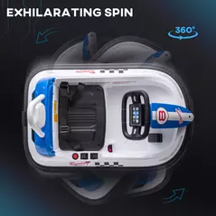 HOMCOM 6V Electric Kids Bumper Car, 6V Spin Waltz Car, with Music, Horn, Lights - White - 4