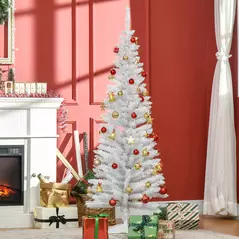 HOMCOM 5ft Unlit Artificial Christmas Tree, Pencil Slim Xmas Tree with Solid Stand and Realistic Branches, White - 2