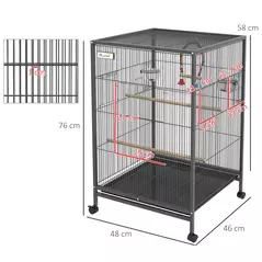 PawHut Bird Cage, Budgie Cage, with Rolling Stand, for Small Birds - Grey - 3