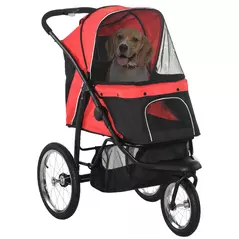 PawHut Foldable Pet Stroller with Three Wheels, for Small, Medium Dogs, Red - 1