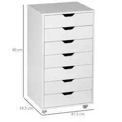 Vinsetto Seven-Drawer Filing Cabinet, with Wheels - White - 3