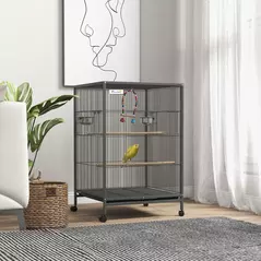 PawHut Bird Cage, Budgie Cage, with Rolling Stand, for Small Birds - Grey - 2