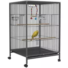 PawHut Bird Cage, Budgie Cage, with Rolling Stand, for Small Birds - Grey - 1