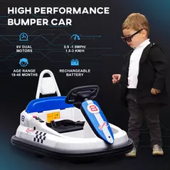 HOMCOM 6V Electric Kids Bumper Car, 6V Spin Waltz Car, with Music, Horn, Lights - White - 7