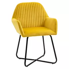 HOMCOM Modern Arm Chair Upholstered Accent Chair with Metal Base for Living Room Yellow - 1