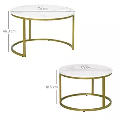 HOMCOM Coffee Table Set of 2, Round Nest of Tables with Metal Frame, Modern Side Tables for Living Room, White - 3