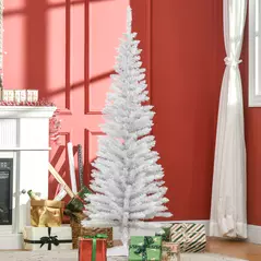 HOMCOM 5ft Unlit Artificial Christmas Tree, Pencil Slim Xmas Tree with Solid Stand and Realistic Branches, White - 8
