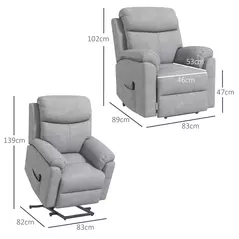 HOMCOM Power Lift Recliner Chair, Electric Lift Chair for Elderly, Overstuffed Linen Fabric Riser and Reclining Armchair with Remote Control, Side Pockets, for Living Room, Grey - 3