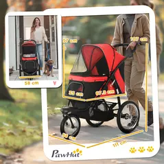 PawHut Foldable Pet Stroller with Three Wheels, for Small, Medium Dogs, Red - 3