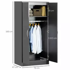 HOMCOM High Gloss Wardrobe, 2 Door Wardrobe with Hanging Rod and Storage Shelf, Clothes Storage Organizer with Anti-tipping Design for Bedroom, Grey - 3