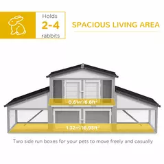 PawHut Large Rabbit Hutch with Run, Outdoor Bunny Cage, with Tray, Ramp - Light Grey - 5