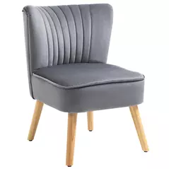 HOMCOM Modern Accent Chair, Fabric Living Room Chair with Rubber Wood Legs and Thick Padding, Grey - 1