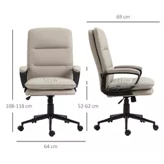 Vinsetto Office Chair, PU Leather Computer Desk Chair Office Chair with Adjustable Height and Swivel Rolling Wheels for Work Study, Light Grey - 3
