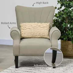 HOMCOM Upholstered Accent Chair with Rolled Arms and Wood Legs, Armchair for Living Room Bedroom, Beige - 5