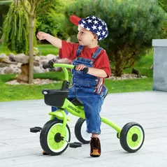 AIYAPLAY Kids Trike, Tricycle, with Adjustable Seat, Basket, Bell, for Ages 2-5 Years - Green - 2