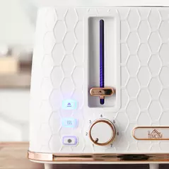 HOMCOM 1.7L 3000W Fast Boil Kettle & 4 Slice Toaster Set, Kettle and Toaster Set with 7 Browning Controls, Crumb Tray, White - 7