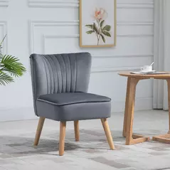 HOMCOM Modern Accent Chair, Fabric Living Room Chair with Rubber Wood Legs and Thick Padding, Grey - 2