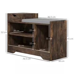 HOMCOM Multi-Compartment Shoe Bench, with Seat - Rustic Brown - 3