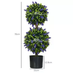 HOMCOM Set of 2 Artificial Plants, Lavender Flowers Ball Trees with Pot, for Home Indoor Outdoor Decor, 70cm - 3