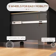 Vinsetto 3-Drawer Filing Cabinet with Lock, Mobile Steel File Cabinet for A4, Legal and Letter Size, Under Desk Drawers with Pre-Assembled Body for Home Office, 37 x 43.5 x 60 cm, Black - 7