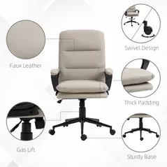 Vinsetto Office Chair, PU Leather Computer Desk Chair Office Chair with Adjustable Height and Swivel Rolling Wheels for Work Study, Light Grey - 4