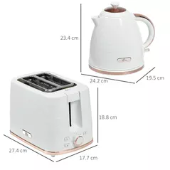 HOMCOM 1.7L 3000W Fast Boil Kettle & 2 Slice Toaster Set, Kettle and Toaster Set with Auto Shut Off, Browning Controls, White - 3