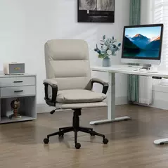 Vinsetto Office Chair, PU Leather Computer Desk Chair Office Chair with Adjustable Height and Swivel Rolling Wheels for Work Study, Light Grey - 2
