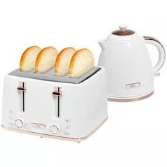 HOMCOM 1.7L 3000W Fast Boil Kettle & 4 Slice Toaster Set, Kettle and Toaster Set with 7 Browning Controls, Crumb Tray, White - 1
