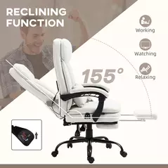 Vinsetto Office Chair, Ergonomic Desk Chair with 6-Point Vibration Massage and Lumbar Heating, Computer Chair with Lumbar Support Pillow, 155° Reclining Back and Footrest, Cream White - 6
