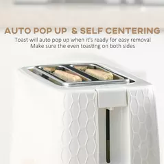 HOMCOM 1.7L 3000W Fast Boil Kettle & 2 Slice Toaster Set, Kettle and Toaster Set with Auto Shut Off, Browning Controls, White - 6