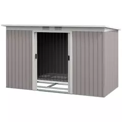 Outsunny Corrugated Garden Metal Storage Shed Outdoor Equipment Tool Box with Kit Ventilation Doors 9x 4FT Light Grey - 1