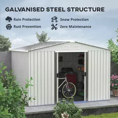 Outsunny Metal Bike Shed, Mobility Scooter Shed House with Foundation Kit, Ventilation, Doors, 9 x 6FT, Silver - 4