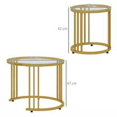 HOMCOM Round Coffee Tables Set of 2, Nesting Tables with Tempered Glass Top and Steel Frame, 60cmx60cmx47cm, Gold Tone - 3