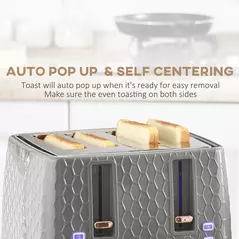 HOMCOM 1.7L 3000W Fast Boil Kettle & 4 Slice Toaster Set, Kettle and Toaster Set with 7 Browning Controls, Crumb Tray, Grey - 6