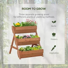 Outsunny 3 Tier Raised Garden Bed Wooden Elevated Planter Box Kit, 66L for Flower, Vegetable, Herb, 65x75x78cm, Brown - 4