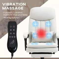 Vinsetto Office Chair, Ergonomic Desk Chair with 6-Point Vibration Massage and Lumbar Heating, Computer Chair with Lumbar Support Pillow, 155° Reclining Back and Footrest, Cream White - 4