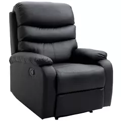 HOMCOM PU Leather Reclining Chair, Manual Recliner Chair with Padded Armrests, Retractable Footrest and Wood Frame, Black - 1