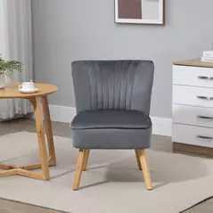 HOMCOM Modern Accent Chair, Fabric Living Room Chair with Rubber Wood Legs and Thick Padding, Grey - 8