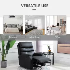 HOMCOM PU Leather Reclining Chair, Manual Recliner Chair with Padded Armrests, Retractable Footrest and Wood Frame, Black - 6