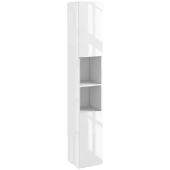 kleankin Freestanding Bathroom Cabinet, High Gloss Storage Cabinet with Doors and Adjustable Shelves, 30 x 30 x 181.5 cm, White - 1