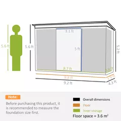 Outsunny Corrugated Garden Metal Storage Shed Outdoor Equipment Tool Box with Kit Ventilation Doors 9x 4FT Light Grey - 3