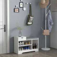 HOMCOM Multi-Compartment Shoe Bench, with Seat - White - 2